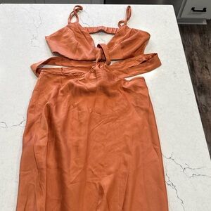Hello Molly Orange Satin Top & Skirt Set Dress Size M NWT